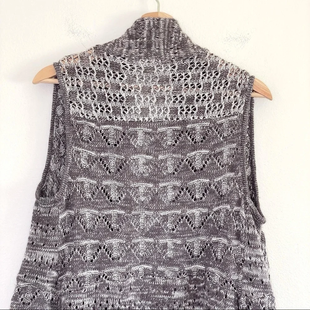 Anthropologie Moth Lavena Pointelle Draped Open Front Cardigan Sweater Vest Grey